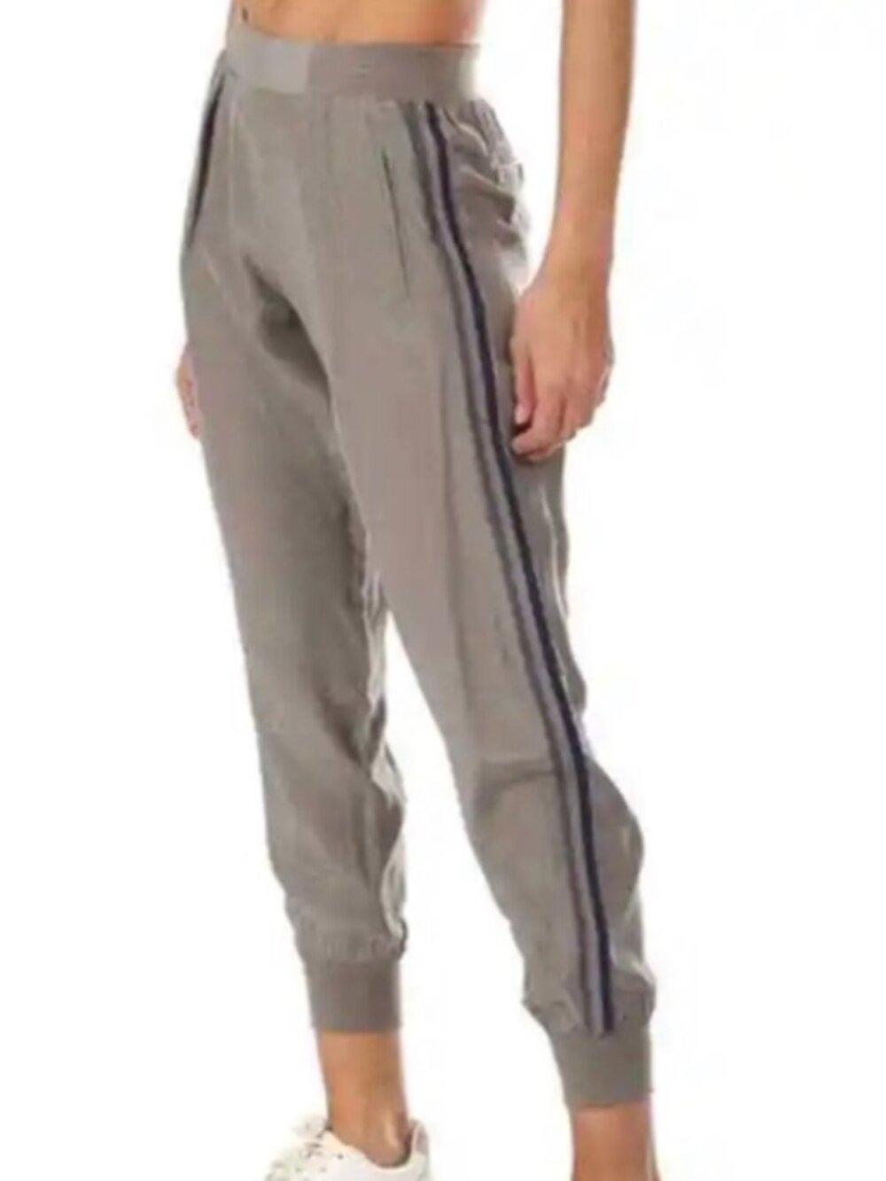 New ATM Anthony Thomas Melillo Sz Medium Gray Silk Side Stripes Jogger Pants NWT